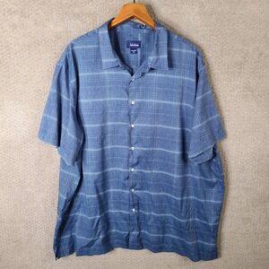 Basic Editions Shirt Mens XXXL Blue Plaid Short Sleeve Button Up Polyester